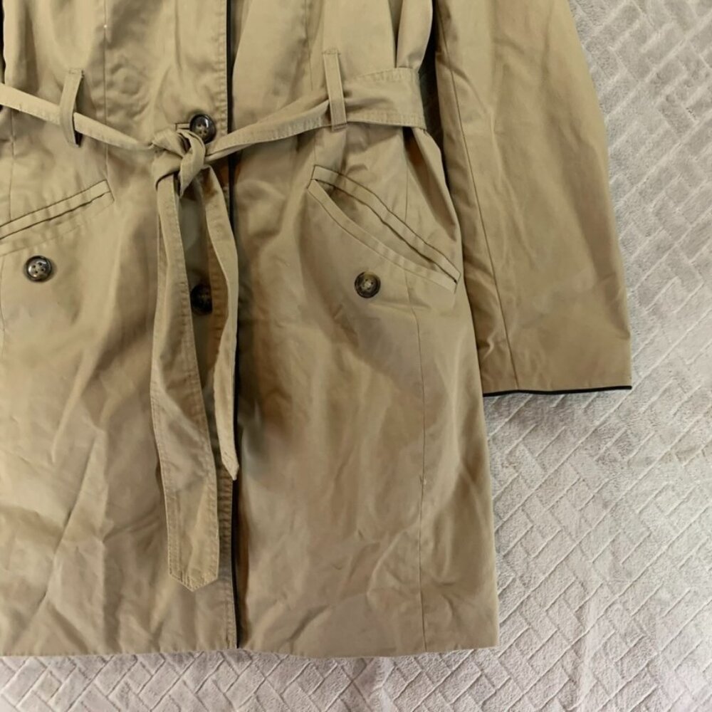 H&M Womens 12 Trench Coat Tan Knee Length Belted Wide Lapel Timeless Minimalist - Picture 4 of 16